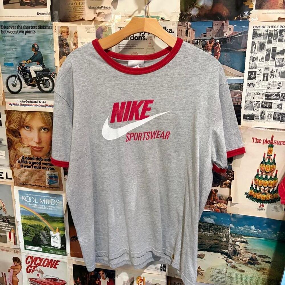 Y2K Nike grey and red sportswear tee